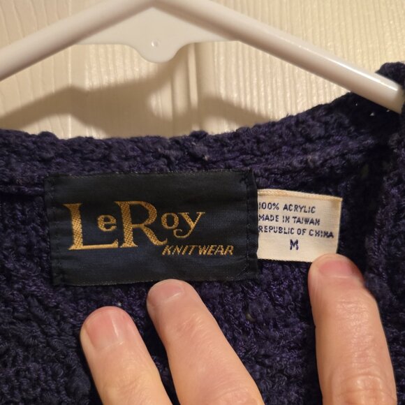 Vintage 80's Le Roy Knitwear Button Up Classic Cardigan Dark Navy Women's M - Picture 4 of 4